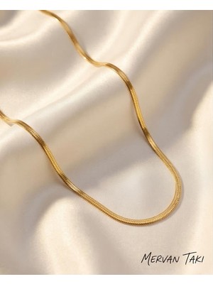Mervan Takı Gold Renk Yılan Zincir Çelik Kolye