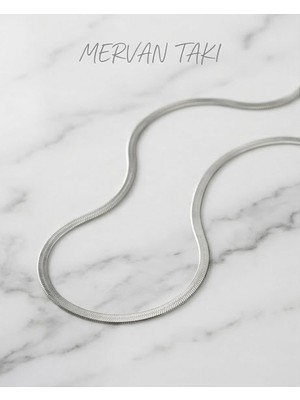 Mervan Takı Gümüş Renk Çelik Yılan Zincir Kolye