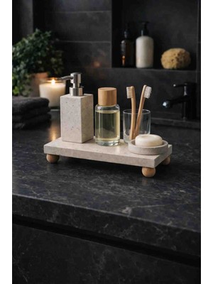 Marbello Doğal Mermer Banyo Organizer Tepsisi 12,5×25 cm – Ayaklı Mermer Tepsi | Lavabo Üstü Düzenleyici