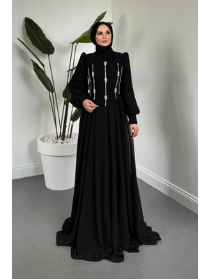 Merven Akyüz  Saphielle Seyyar Taşlı Korseli Abiye Siyah