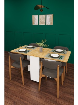 Asra Trend Lüks Katlanır Mutfak Yemek Masası Takımı %100 MDF Çalışma Masası Sandalye KMS13