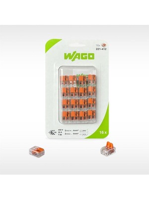 Wago Klemens 221-412 2\\\\\\\'li Çok Amaçlı Buat Klemensi (16 Lı Paket) Wago Klemens