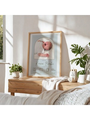 Gralanda Kişiye Özel Mavi Erkek Bebek Doğum Anı Panosu, Çerçeveli Hoş Geldin Bebek Tablosu, Ilk Fotoğrafım Hatıras