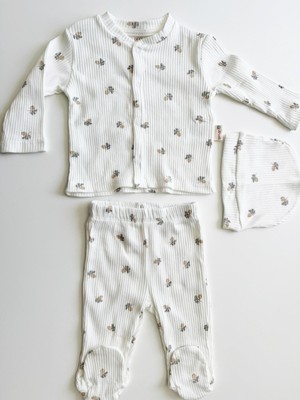 Gorushbaby Gorush 5138  3lü  Bebe Takım Penye Çiçekdesenli  Patikli