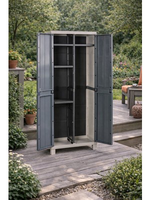 Evinizin Atölyesi Fırçalıklı Plastik Dolap,temizlik Dolabı, Raflı Çok Amaçlı Bölmeli Plastik Dolap 173X65X38 cm