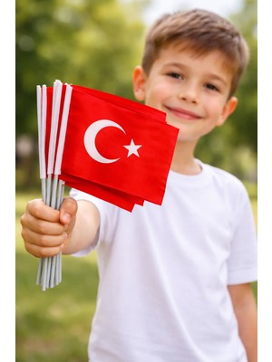 Herşey Nota Plastik Sopalı Alpaka Bez Türk Bayrağı 10’lu Paket 30X45 cm – Dayanıklı Tören ve Kutlama Bayrağı