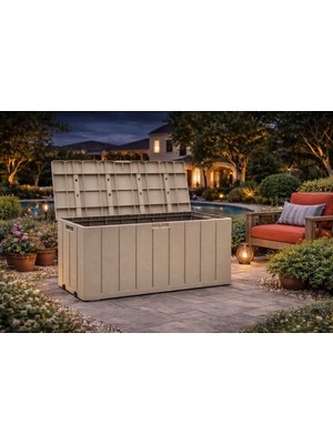 Evinizin Atölyesi Tekerlekli Kilitli Bahçe Depolama Sandığı Açık Gri 270 Lt