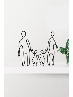 Alvina Atölye Aile Figürlü Anne - Baba - Iki Kız Çocuk Line Art Dekor Biblo - Bioplastik