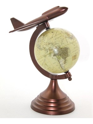 TE Dükkan Buğz 25X15 cm Pirinç Uçak Tasarımlı Dünya Küre