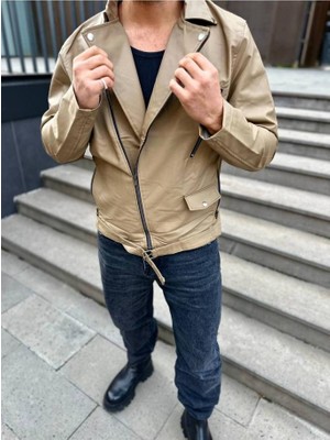 Elku Moda Deri Mont Çapraz Fermuarlı Kemerli Yeni Sezon Cepli Deri Ceket