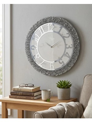 Af Epoxyart Duvar Saati - 50 cm - Modern Dekoratif Duvar Saati - Epoksi Duvar Saati - El Yapımı Duvar Saati - Gümüş Gri