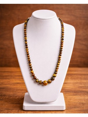 Sufi Tesbih Esans Ve Hediyelik Kaplan Gözü Taşı Kolye - Unisex - Küçükten Büyüğe Dizilim - Şık Doğal Taş Kolye