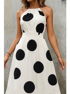 Modi Green Modig Kadın Kolsuz Boyundan Bağlamalı Beli Lastikli Dijital Baskı Süprem Uzun Elbise