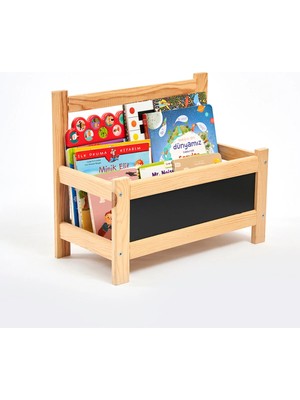 Muyuru Montessori Çocuk Kitaplığı Çam Ahşap Kara Tahtalı Yer Kitaplığı