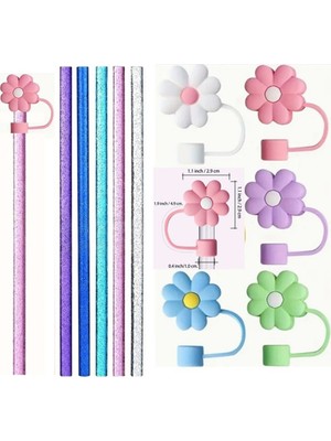 Buycobox 1 Adet Stanley 40OZ Tumb. Termos Için Parıltılı Pipet ve Çiçekli Kapağı Tıpası, 30,5cm BOY/10MM Çap