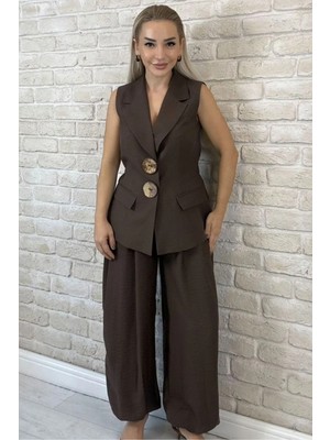 Muna Boutique Vardol Kahverengi Ithal Alt Üst Takım | Şık ve Rahat Ikili Kombin
