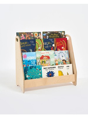 Muyuru Montessori Huş Ahşap Çocuk Kitaplığı 4 Raflı