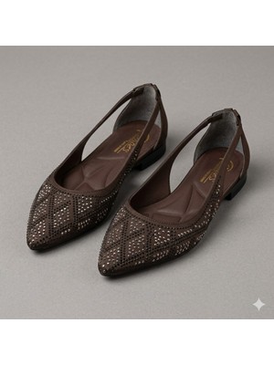 Kindep (Ceylanlar) Damla Taş Detaylı Günlük Kadın Babet Kadın Kahve