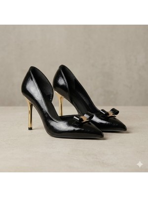 Kindep (Cico) Topuklu Papyon Detaylı Topuklu Kadın Ayakkabı Siyah