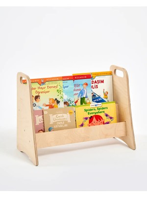 Muyuru Montessori Huş Ahşap Çocuk Kitaplığı 2 Raflı