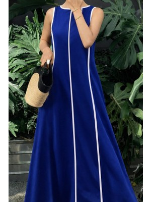 Modi Green Modig Kadın Omuzlardan Açık Yaka Ince Şerit Detaylı Uzun Viskon Elbise