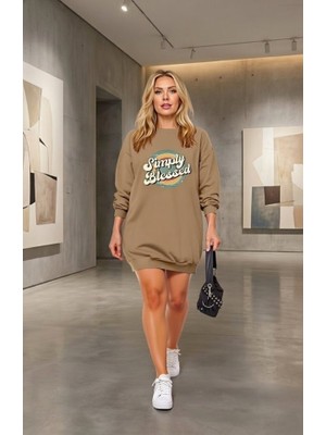 Modi Green Modig Kadın Uzun Kollu Bisiklet Yaka Yazılı Viskon Iki Iplik Elbise