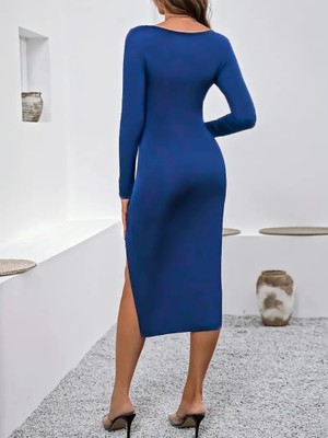 Modi Green Modig Kadın Uzun Kollu Göğüs ve Göbek Dekolte Detay Sandy Midi Boy Elbise