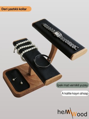 Hemm El Yapımı Ahşap Takı, Kolye, Saat Standı – Deri Yastıklı Bileklik Sergileme Ünitesi – Ipeksi Mat Vernikli Buyuk Boy