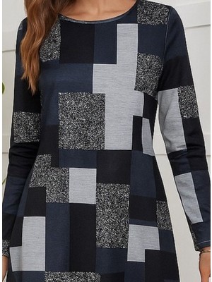 Modi Green Modig Kadın Uzun Kollu Yuvarlak Yaka Geometrik Süprem Elbise