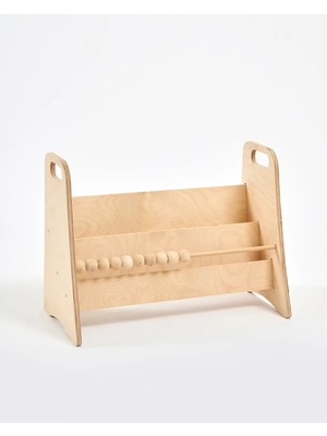 Muyuru Montessori Abaküslü Huş Ahşap Çocuk Kitaplığı 2 Raflı