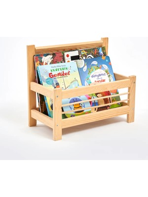 Muyuru Montessori Çocuk Kitaplığı Çam Ahşap Çubuklu Yer Kitaplığı