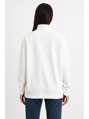 Modi Green Modig Üç Iplik Dık Yaka Yarım Fermuarlı Sweatshirt  Beyaz