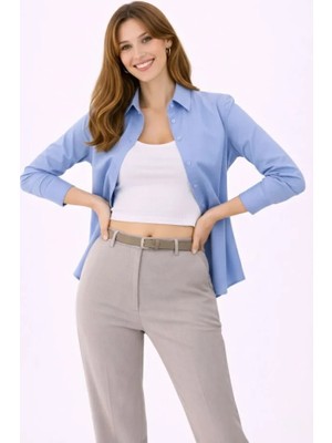 Modi Green Modig Uzun Kollu Gömlek Düğmeli Klasik Yaka Günlük ve Ofis Şıklığına Uygun  Mavi