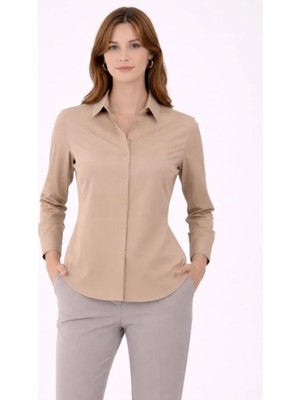Modi Green Modig Uzun Kollu Gömlek Düğmeli Klasik Yaka Günlük ve Ofis Şıklığına Uygun  Bej