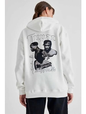 Modi Green Modig Kapüşonlu Sırt Baskılı Üç Iplik Oversize Sweatshirt  Beyaz