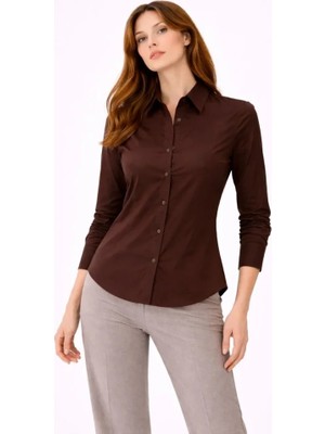 Modi Green Modig Uzun Kollu Gömlek Düğmeli Klasik Yaka Günlük ve Ofis Şıklığına Uygun  Kahverengi