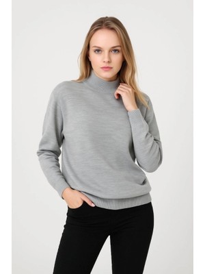 Modi Green Modig Yarım Boğaz Triko Kazak Yumuşak Dokulu Pamuklu Ince Dokuma Uzun Kollu Rahat Regular Kalıp  Gri