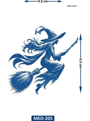 Airbrush Tattoo Süpürgeli Cadı 5 cm Minimal Geçici Dövme Yarı Kalıcı Geçici Dövme