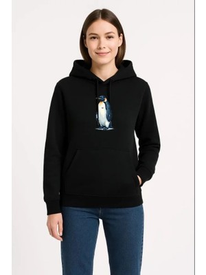 Modi Green Modig Oversize Hoodie  Sırt Baskılı Survivor Penguin Temalı Felsefi Yazılı Kapüşonlu Sweatshirt  Siyah