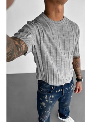 Elku Moda T-Shirt Nefes Alabilen Terletmez Bisiklet Yaka Kalın Fitilli Tshirt Oversize  Bol Kesim Tişört