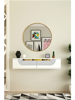 Feyza Design 120CM Beyaz-Gold Dresuar - Modern Antre Mobilyası
