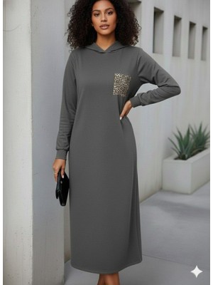 Modi Green Modig Kadın Uzun Kollu Kapşonlu Cep Detaylı Viskon Iki Iplik Maxi Elbise