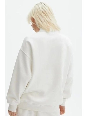 Modi Green Modig Unisex Uzun Kol Yarım Farmuarlı Yakalı Basic Sweatshirt  Beyaz