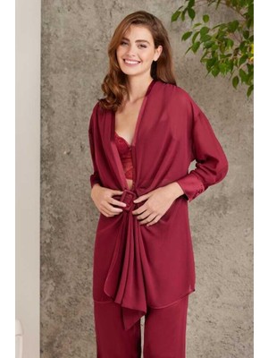 Pierre Cardin Bordo 7025 Kadın 4'lü Saten Takım Gelin Çeyiz Seti