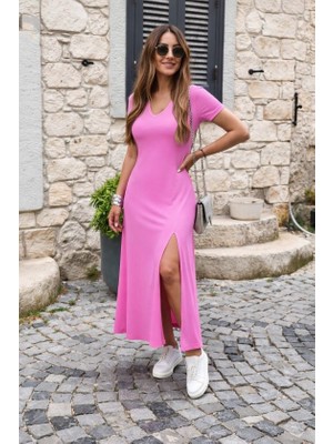 Modi Green Modig Kadın Kısa Kollu V Yakalı Maksi Boy Viskon Elbise