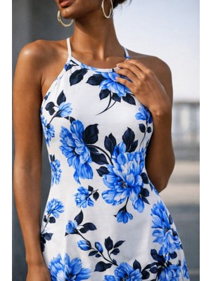 Modi Green Modig Kadın Omuzlardan Açık Ip Askılı Desenli Uzun Süprem Elbise