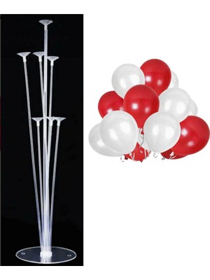 Patladı Gitti 7'li Balon Standı ve 10 Adet Kırmızı ve Beyaz Balon Set