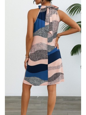 Modi Green Modig Kadın Kolsuz Boyundan Askılı Desenli Midi Süprem Elbise