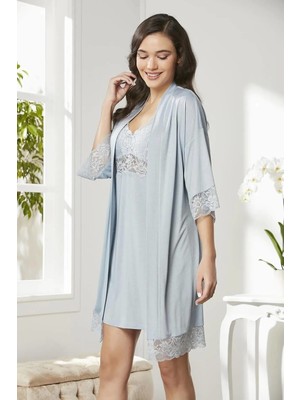 Pierre Cardin Penye Dantelli Gecelik Sabahlık Takım 4020 Mist