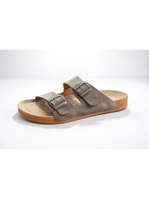 Look Life S963.001 Erkek Büyük Ayak Çift Tokalı Comfort Terlik Vizon